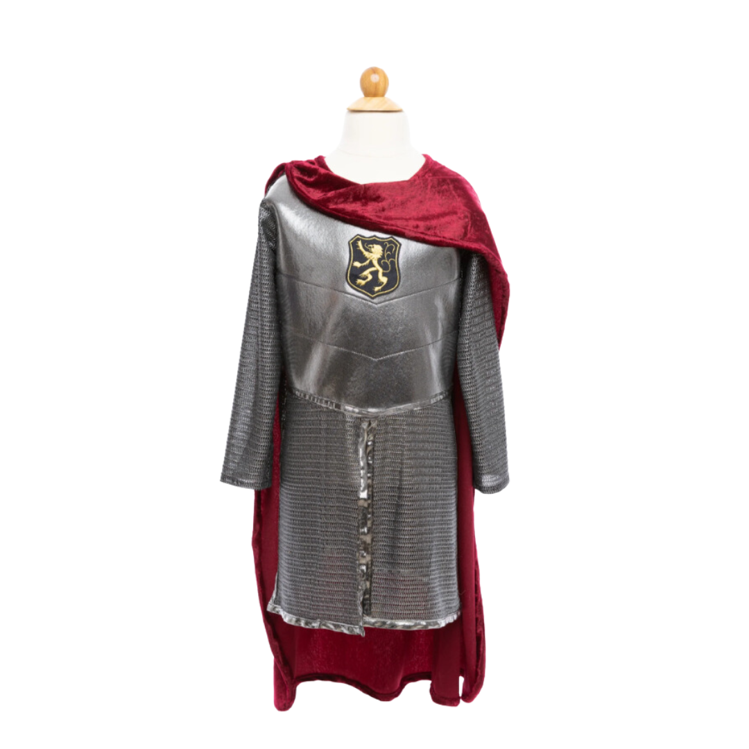 Great Pretenders - zilveren ridderkostuum met rode cape - size US 7-8