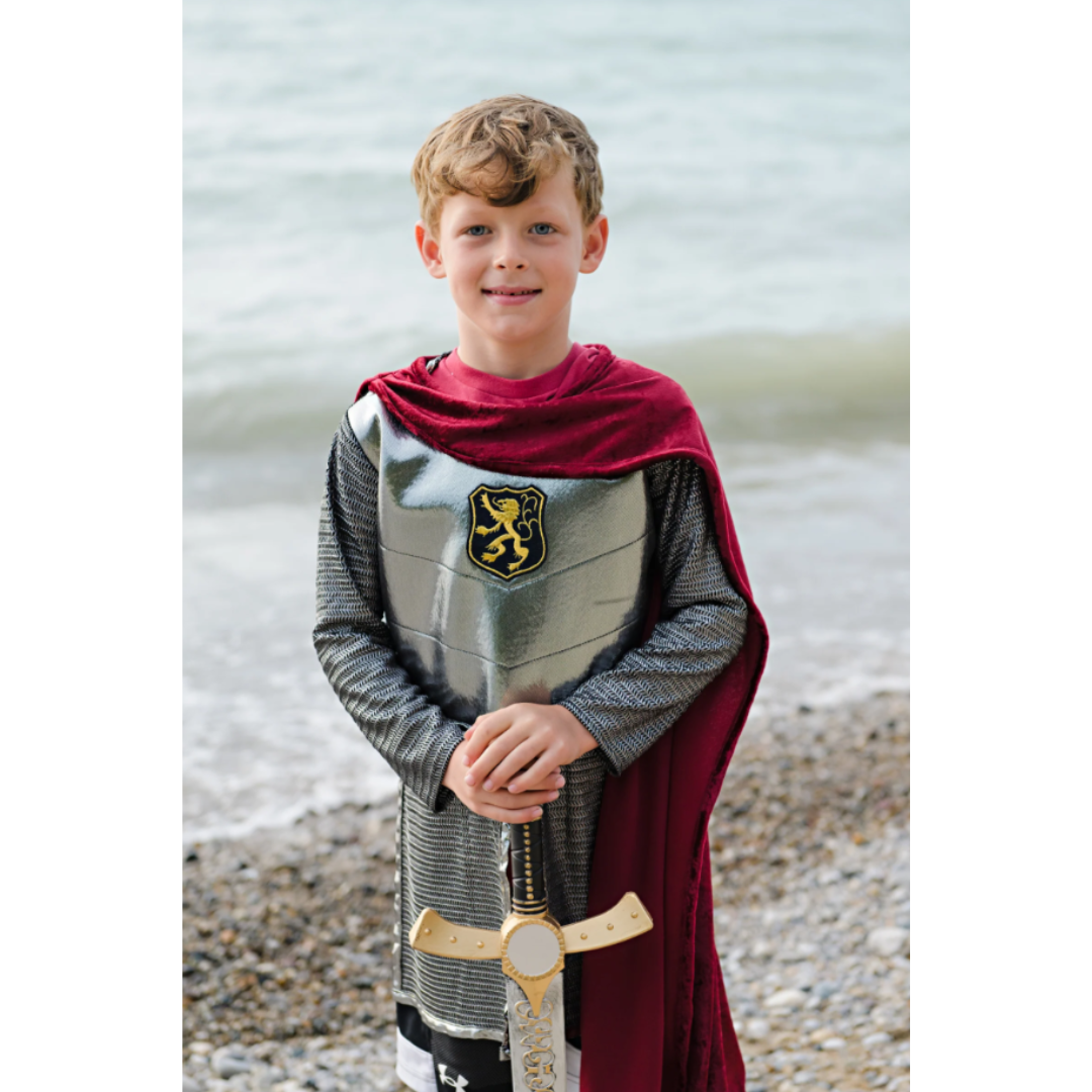 Great Pretenders - zilveren ridderkostuum met rode cape - size US 7-8