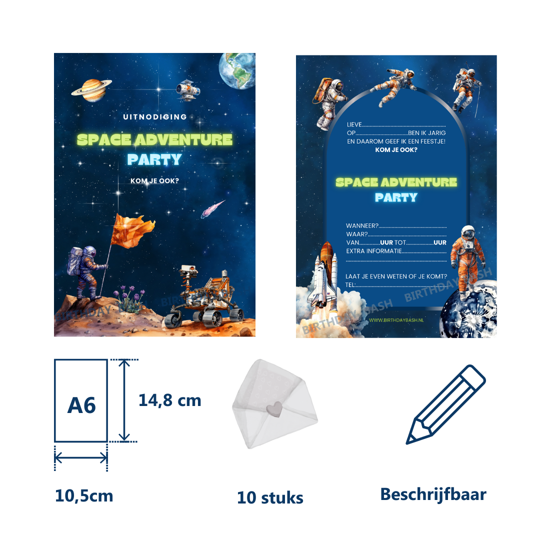 Stoere uitnodigingen voor jouw Space Adventure kinderfeestje!