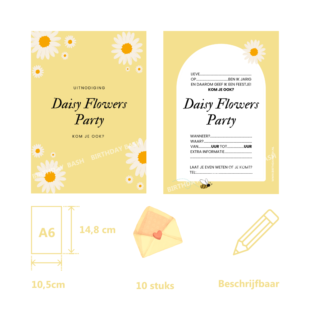 Betoverende uitnodigingen voor jouw Daisy Flowers Kinderfeestje!