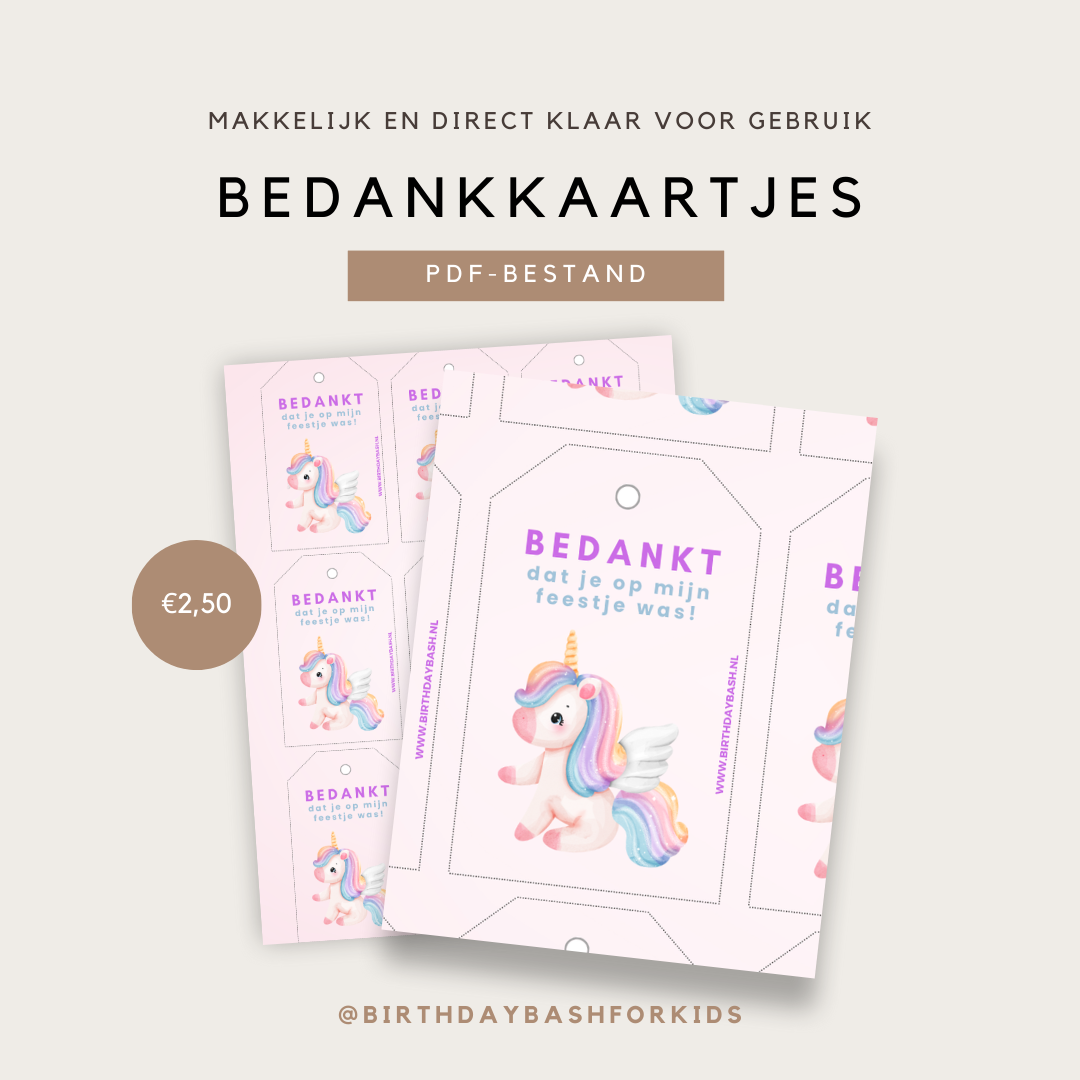 Bedankkaartjes met eenhoorn thema – PDF-bestand