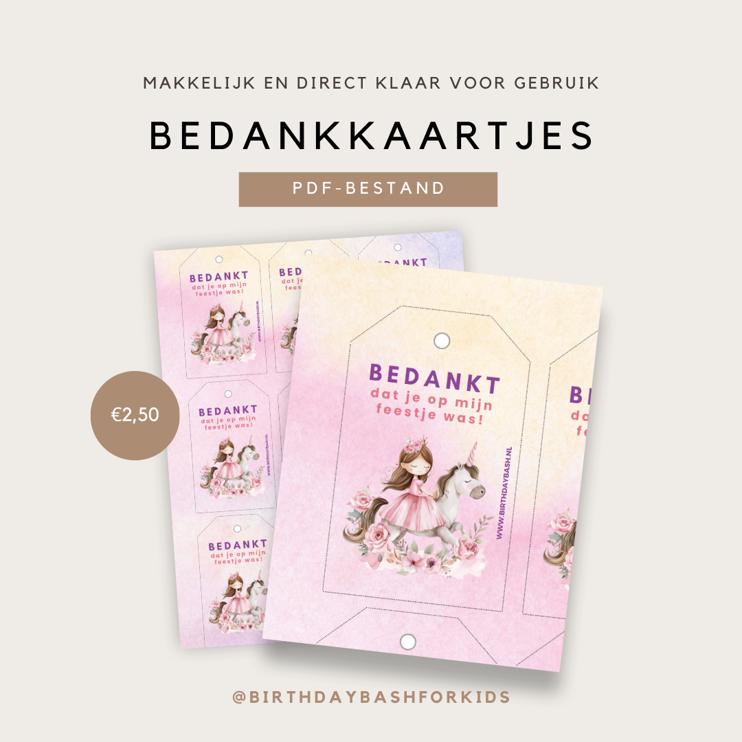 Bedankkaartjes met prinsessen thema – PDF-bestand