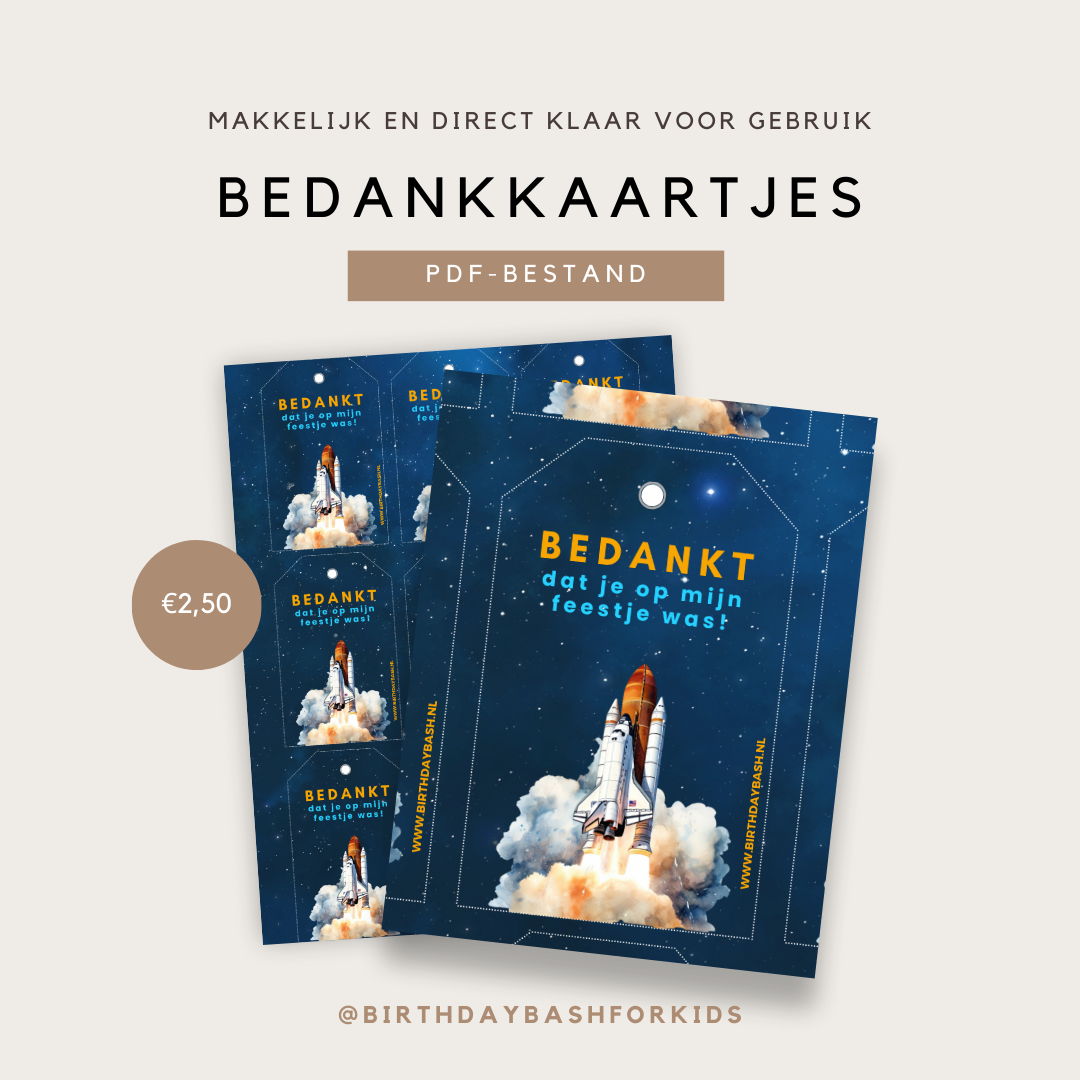 Bedankkaartjes met ruimte thema – PDF-bestand