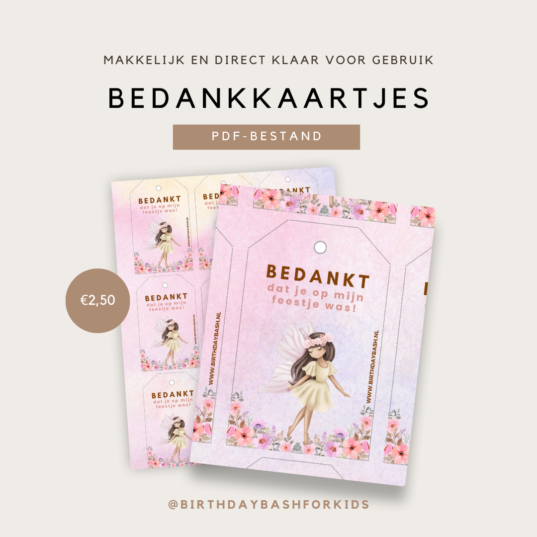 Bedankkaartjes met feeën thema – PDF-bestand