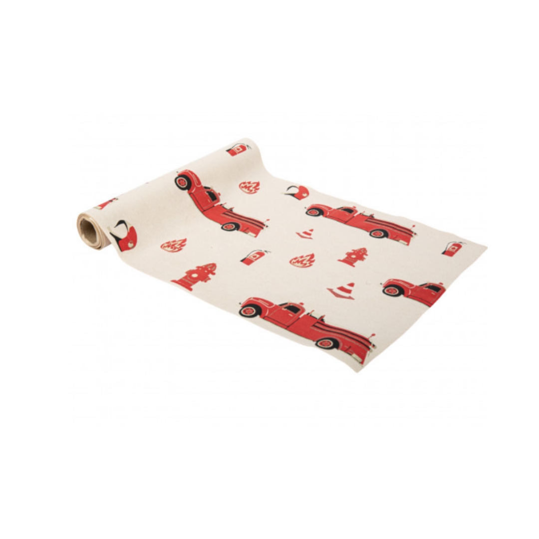 Rood met gouden brandweer suède tafelloper 28 cm x 3 m